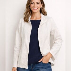 NWT Talbots White Linen Jacket Blazer Open Front 14W